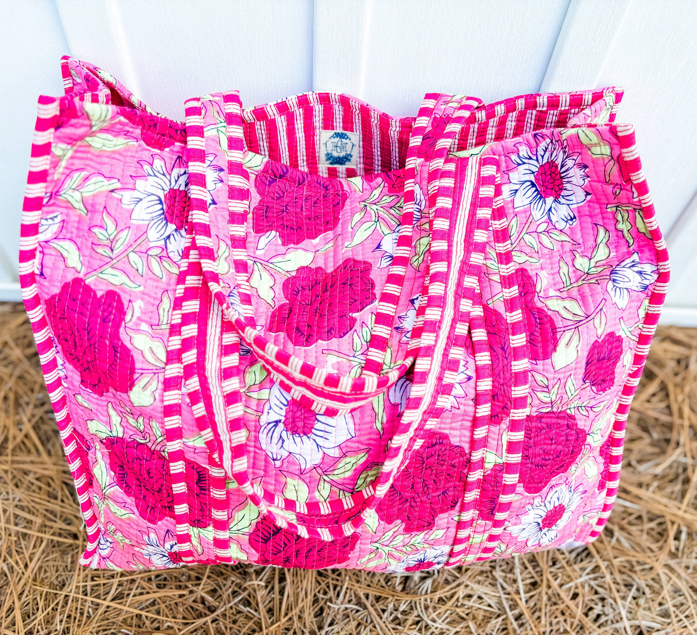 Pink Blooms Quilted Tote Bag 