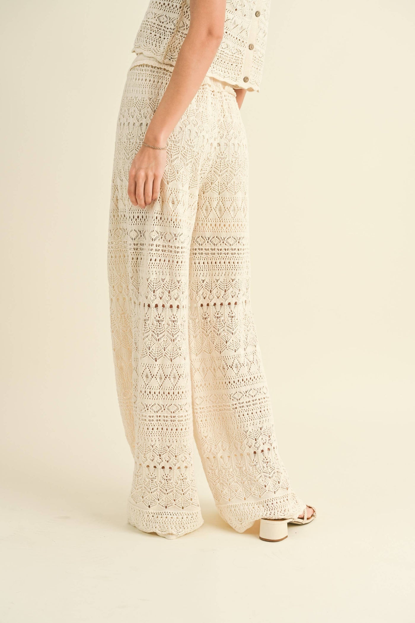 MIOU MUSE - P3414ST MIX AND MATCH CROCHET PATTERN PANTS: L / Beige