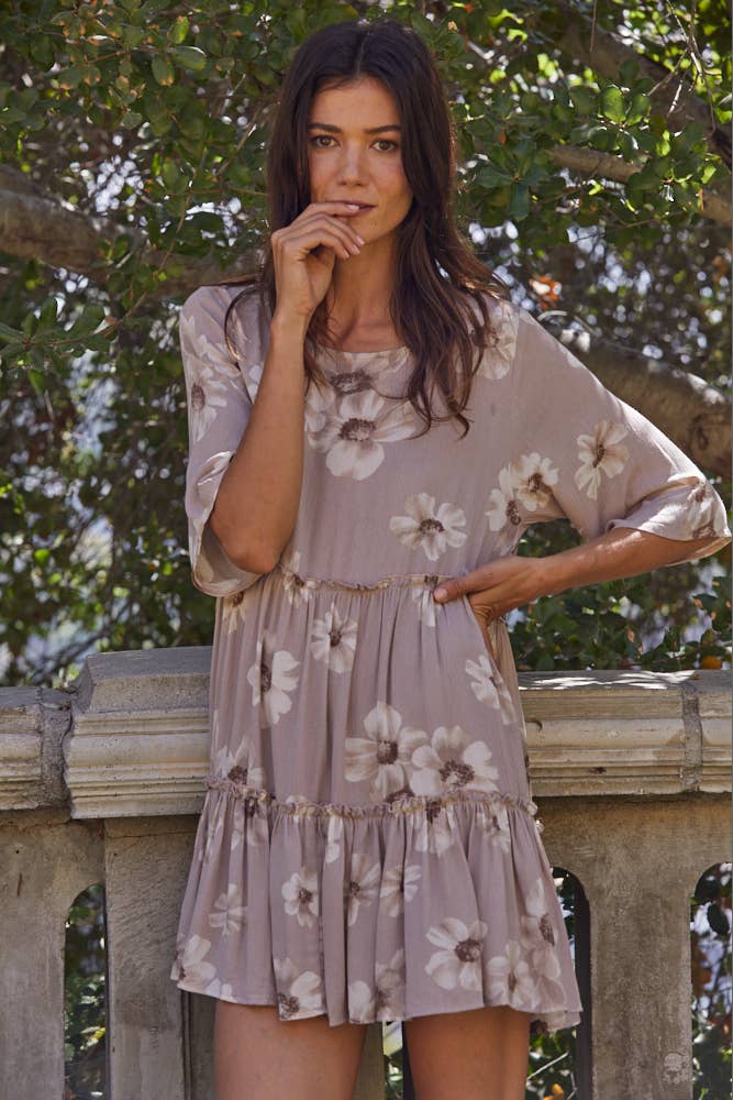 By Together - Classic Round Neck Ruffle Dress: L / ROSE