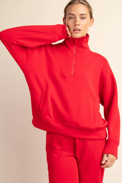 Rae Mode - MODAL SCUBA QUARTER ZIP FUNNEL NECK PULLOVER: Mocha / S-M-L(2-2-2)