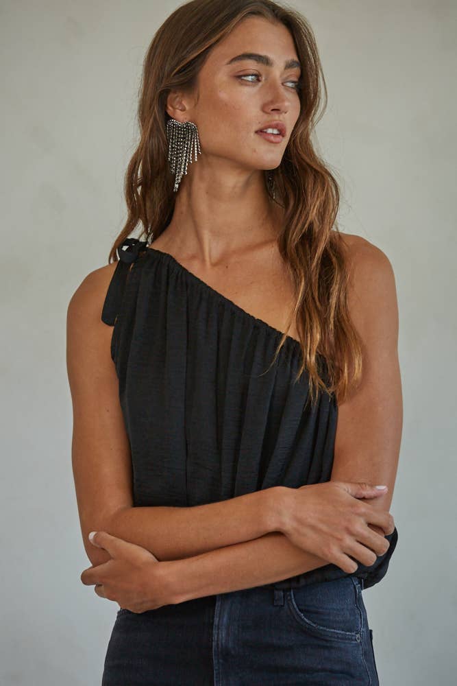 Lizzy One-Shoulder Tie Top: Black