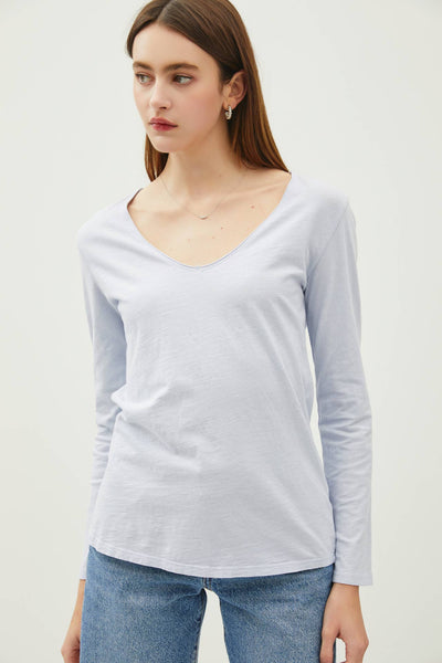 Blair V-NECK LONG SLEEVE T-SHIRT: White / S