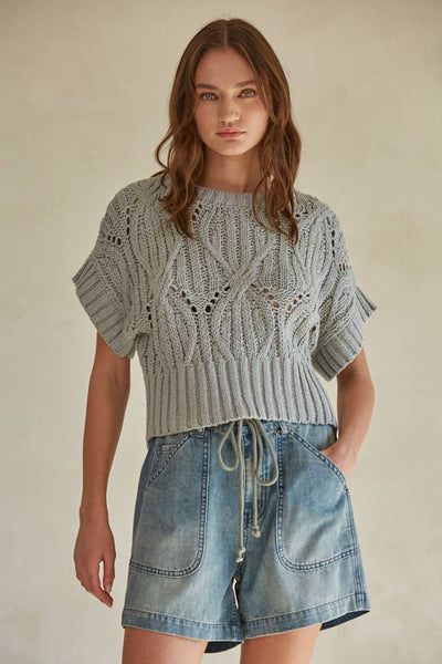 Lily Knit Short Sleeve Sweater: Dusty Sage / Medium