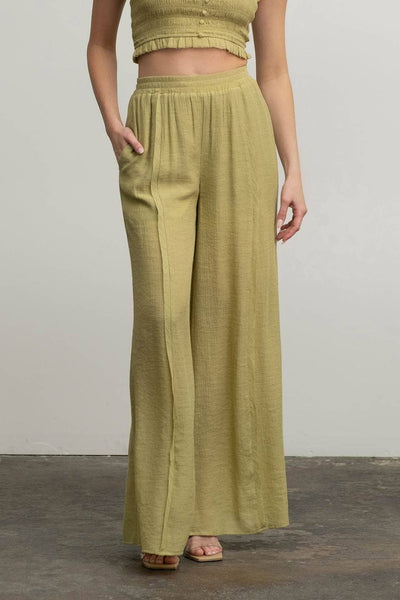 Blu Pepper - HIGH WAIST WIDE LEG PINTUCK PANTS: LIGHT TAUPE