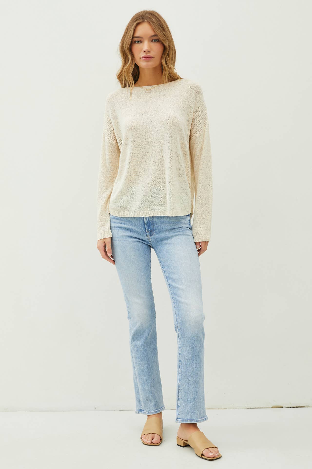 Be Cool - LIGHTWEIGHT DROP SHOULDER PULLOVER RIB KNIT: Camel / S