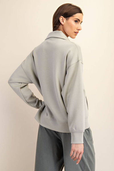 Rae Mode - MODAL SCUBA QUARTER ZIP FUNNEL NECK PULLOVER: Mocha / S-M-L(2-2-2)