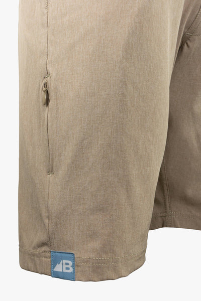 Belong Designs - Men's 10" Rocky Mountain Board Shorts: Khaki / No Drawstring / M (32 Waist)