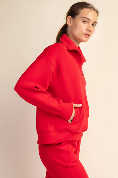Rae Mode - MODAL SCUBA QUARTER ZIP FUNNEL NECK PULLOVER: Mocha / S-M-L(2-2-2)