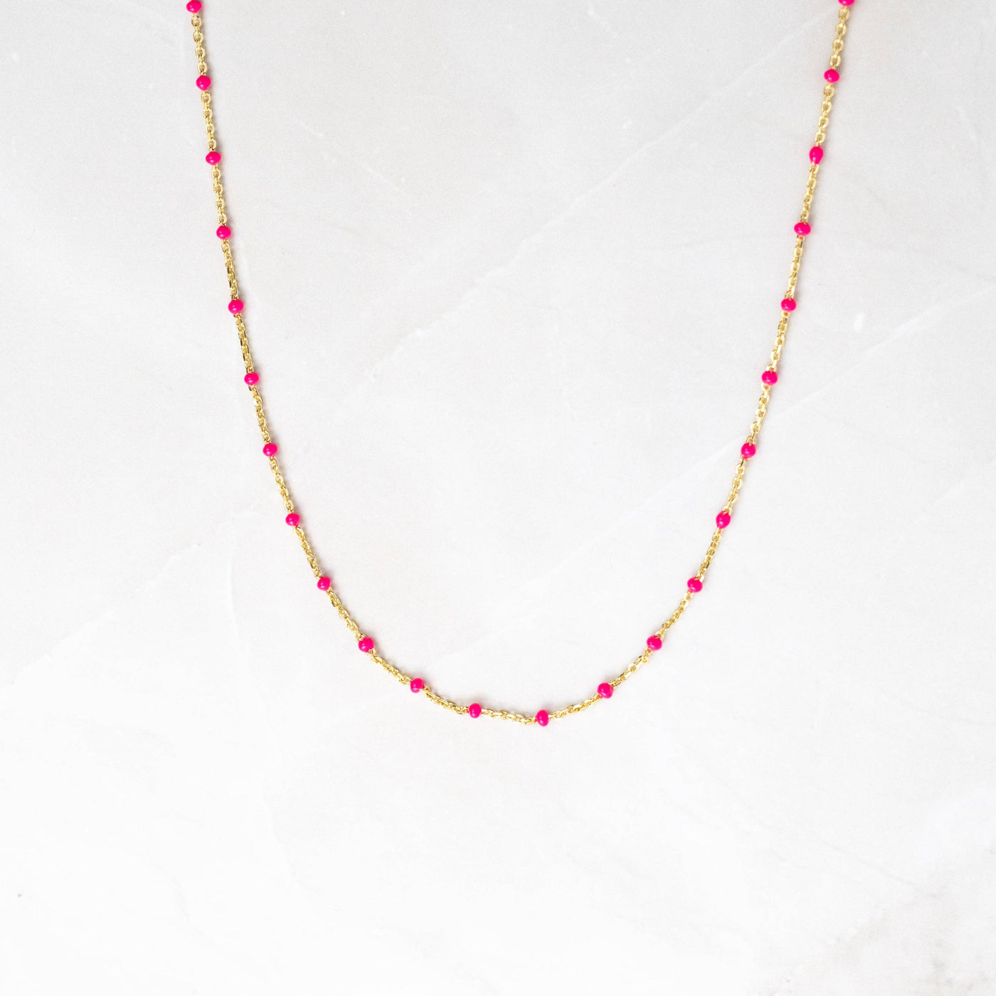 Sami Jewels - Hot Pink Enamel Beaded Necklace: Hot Pink / Gold