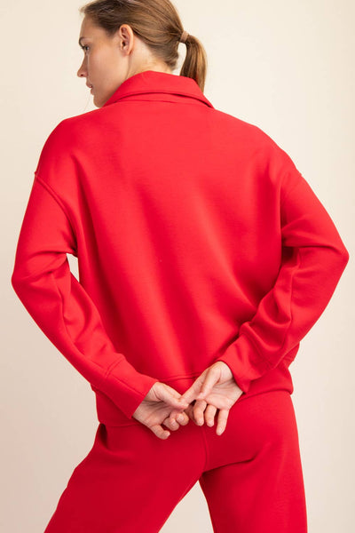 Rae Mode - MODAL SCUBA QUARTER ZIP FUNNEL NECK PULLOVER: Mocha / S-M-L(2-2-2)
