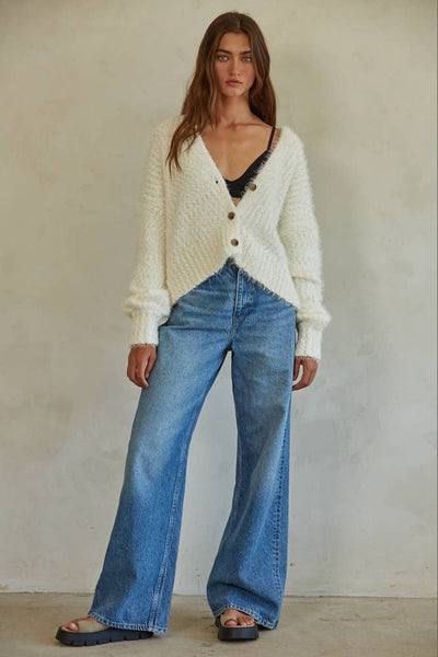 Sadie Knit Sweater Button Down Cardigan: Ivory / S