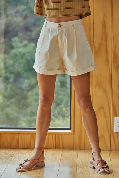 Harleigh Shorts : Pleated Cotton Shorts