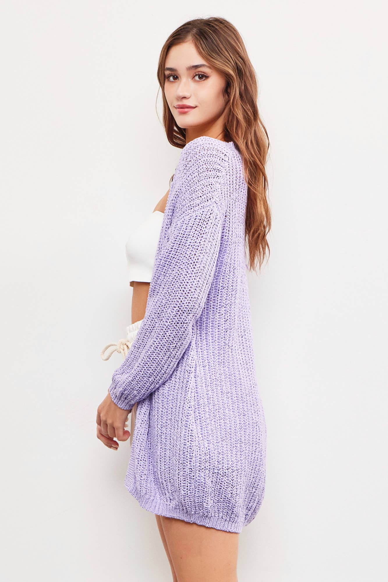 LARGE Mustard Seed - OPEN KNIT CARDIGAN: LAVENDER /