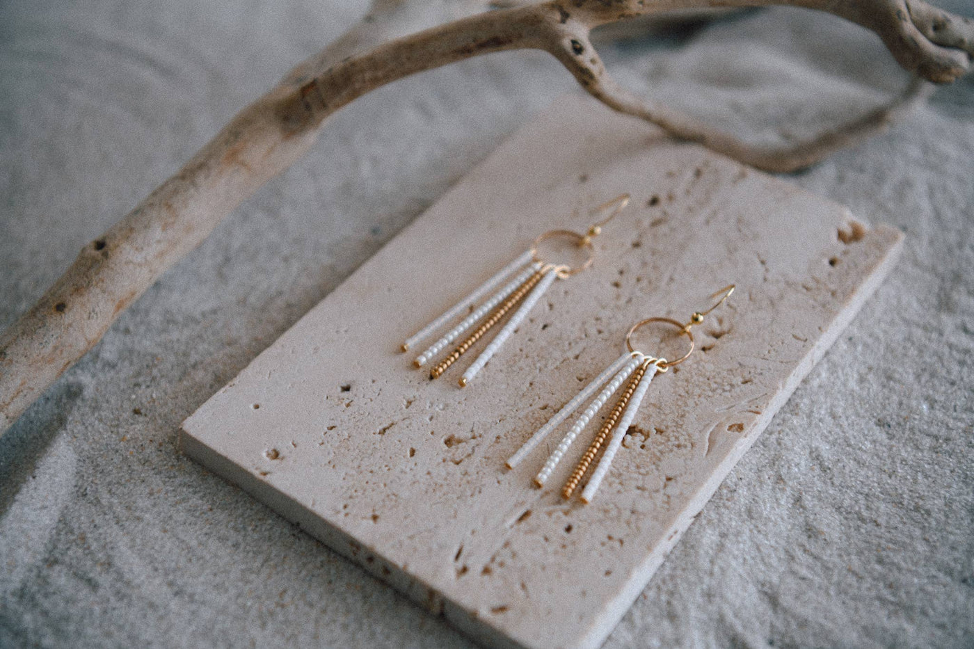 Cecelia Designs Jewelry - Seed Bead Fringe and Gold Hoop Earrings