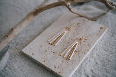 Cecelia Designs Jewelry - Seed Bead Fringe and Gold Hoop Earrings