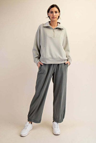 Rae Mode - MODAL SCUBA QUARTER ZIP FUNNEL NECK PULLOVER: Mocha / S-M-L(2-2-2)