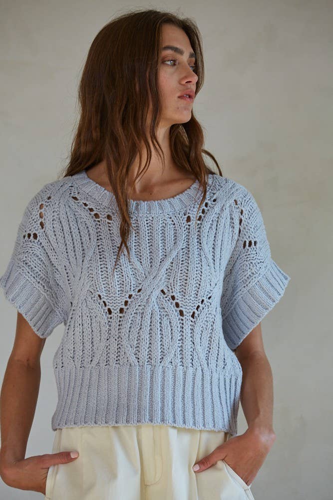 Lily Knit Short Sleeve Sweater : Dusty Sage / Large