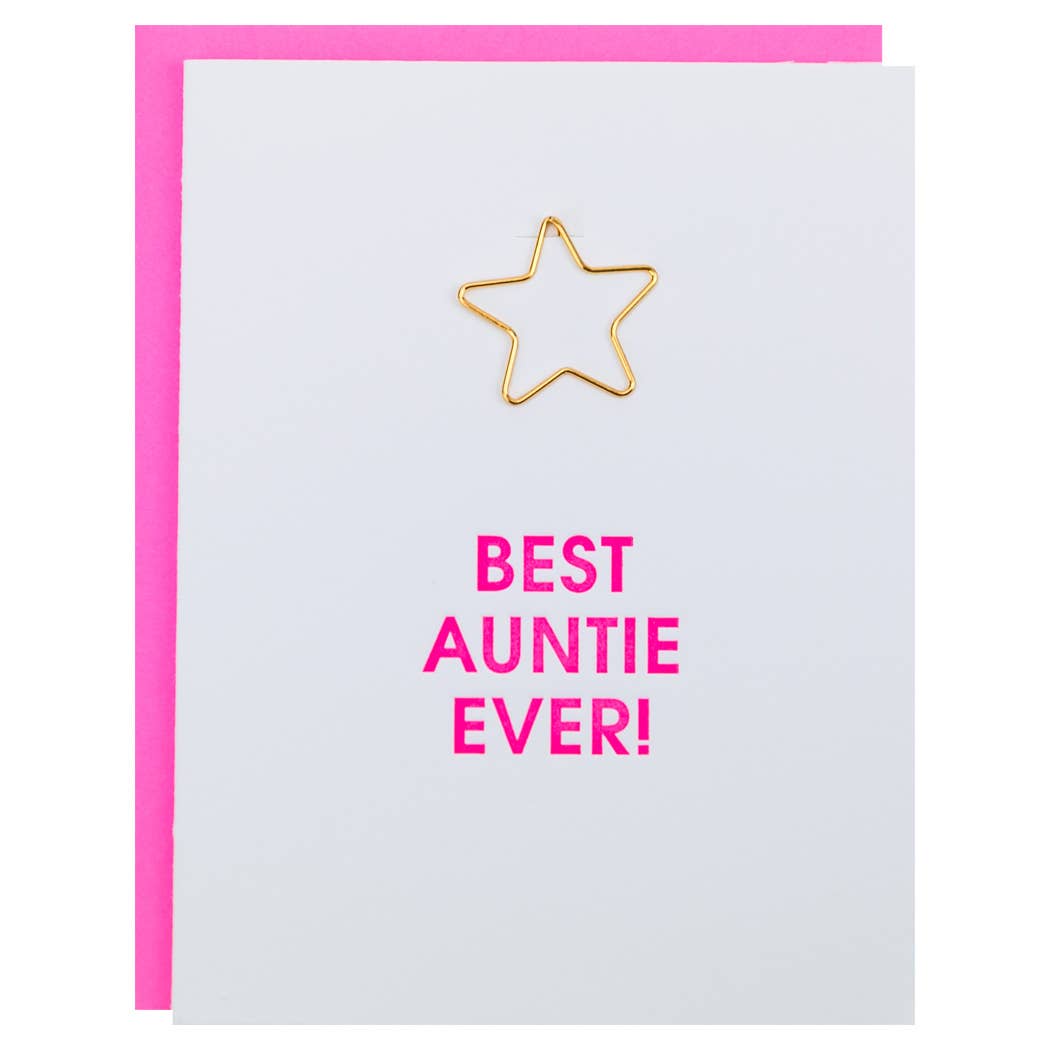 CARD  - Best Auntie Ever - Star Paper Clip Letterpress