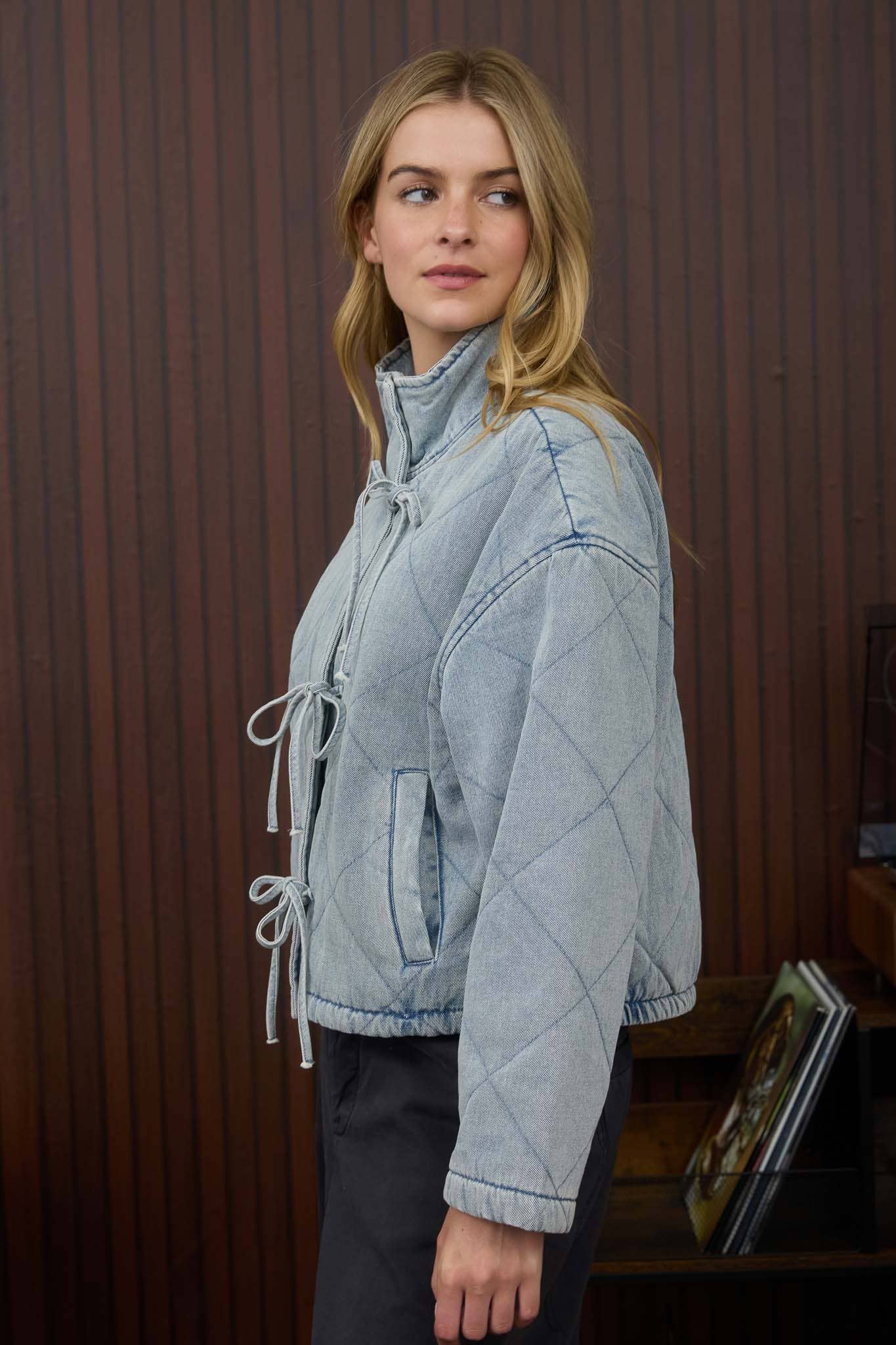 Bobbi Quilted Denim Tie Jacket