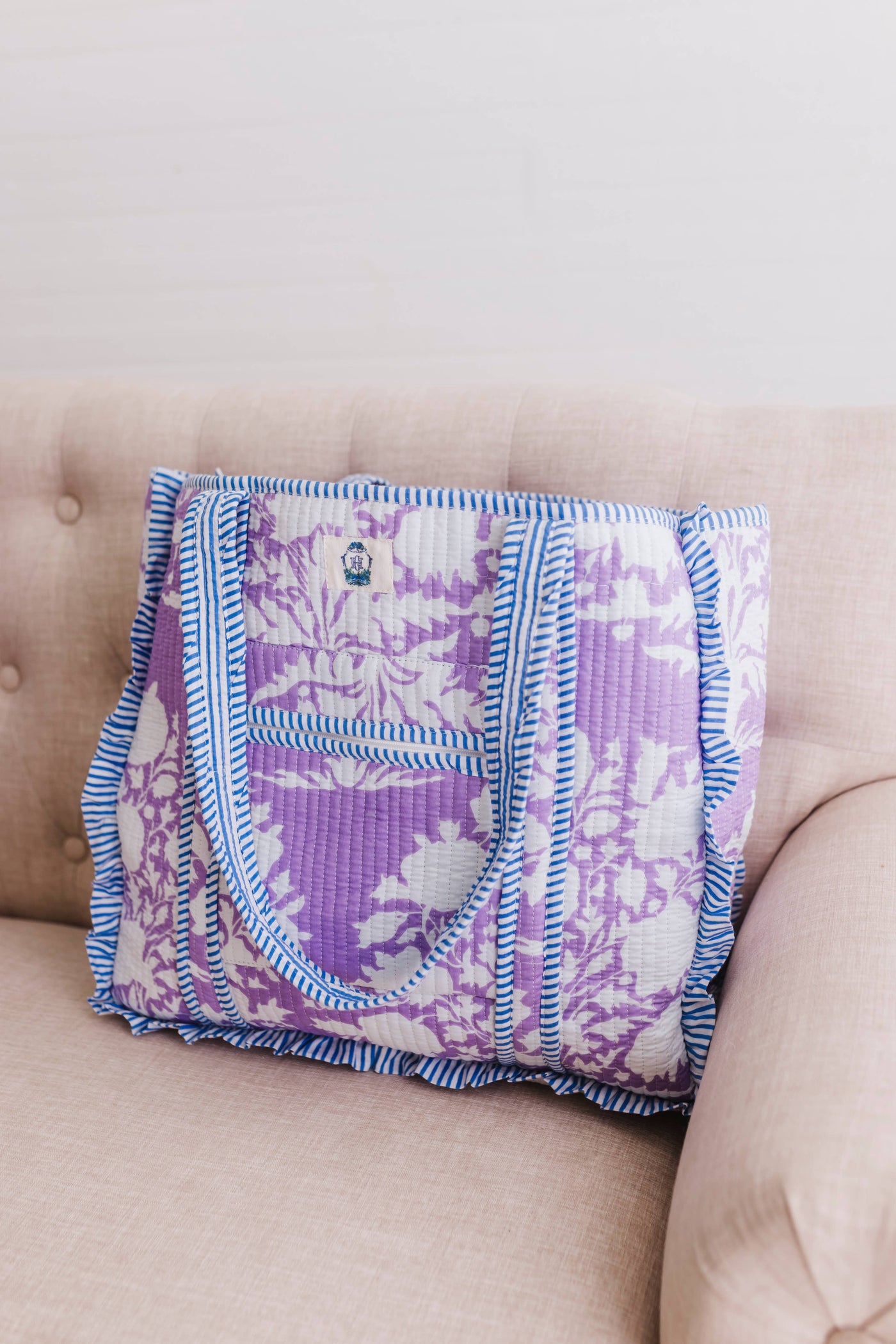 Lilac Blossoms Quilted Ruffle Tote Bag