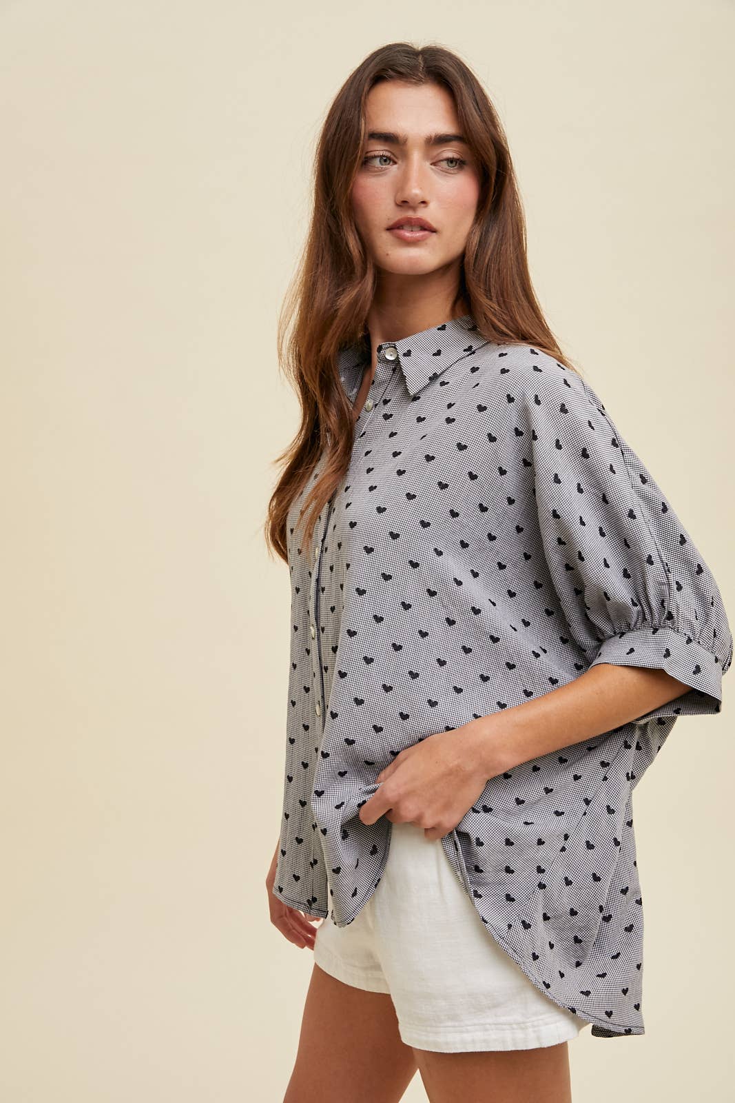 Lanelle Heart Top in Navy Plaid