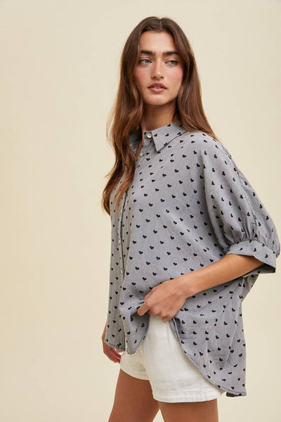 Lanelle Heart Top in Navy Plaid