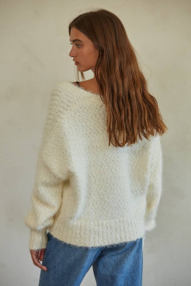 Sadie Knit Sweater Button Down Cardigan: Ivory / S