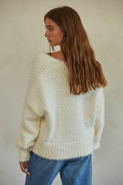 Sadie Knit Sweater Button Down Cardigan: Ivory / M