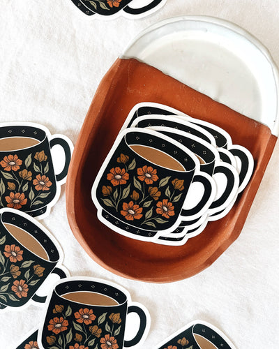 Flora West Design - Tea Cup / Coffee Mug Floral Vinyl Sticker Clear Background