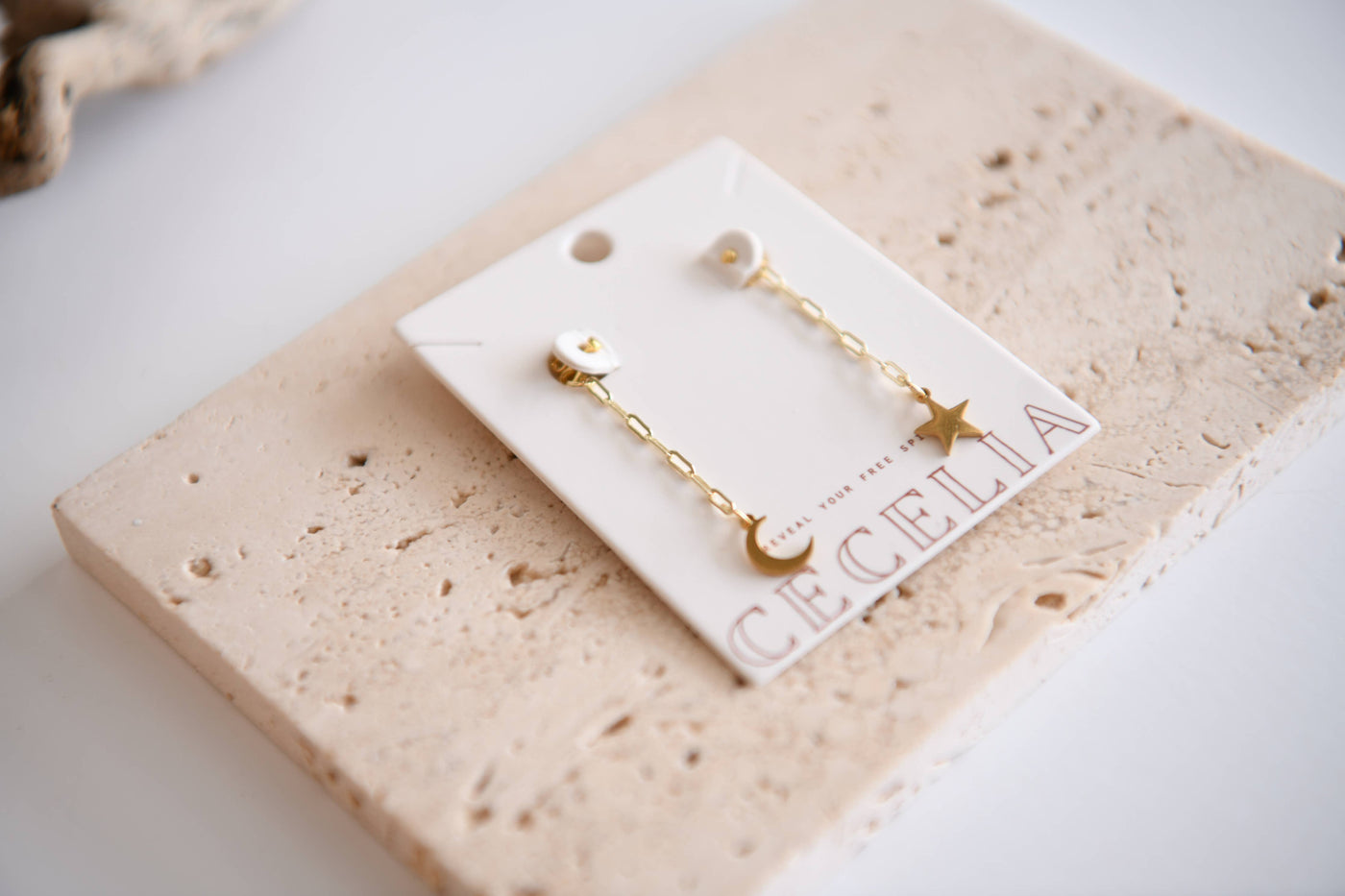 Cecelia Designs Jewelry -  Cosmic Glow Moon & Star Pendant Front and Back Drop Earring