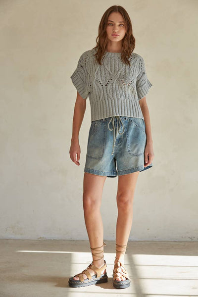 Lily Knit Short Sleeve Sweater: Dusty Sage / Small