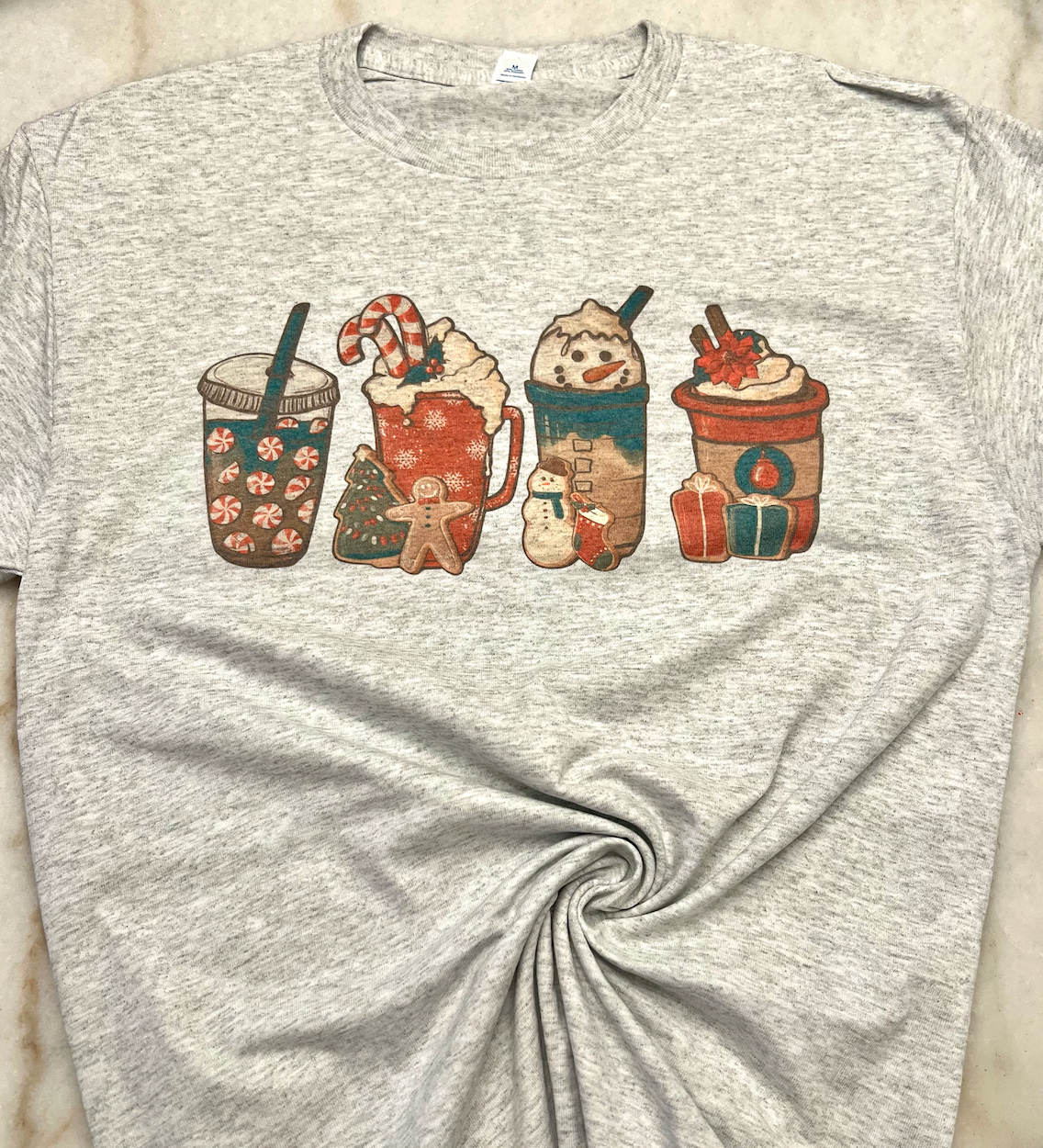 Christmas Coffee Graphic Tee - Heather Grey