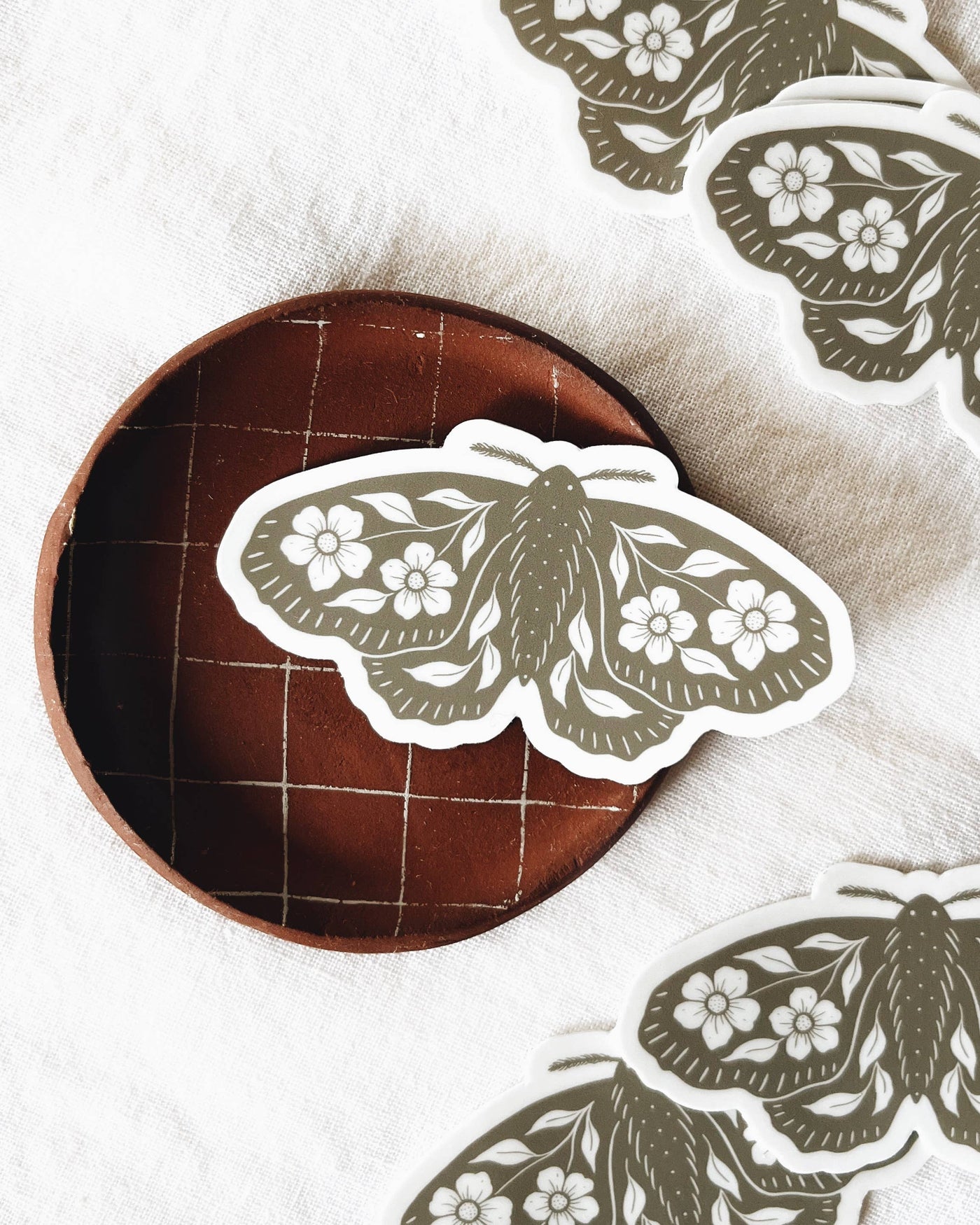 Flora West Design - Floral Moth Vinyl Sticker Sage Green Insect Sticker