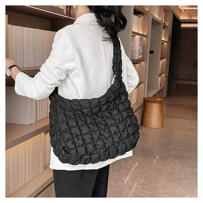 Kaydee Lynn LLC - Large Quilted Puff Tote: Black