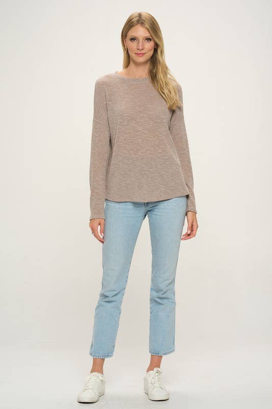 Cherish Apparel -  Slub Knit Basic Top: L / Lavender Grey