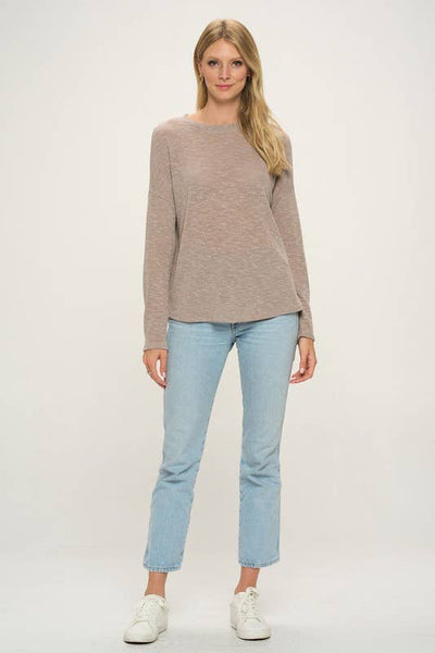 Cherish Apparel -  Slub Knit Basic Top: S / Lavender Grey