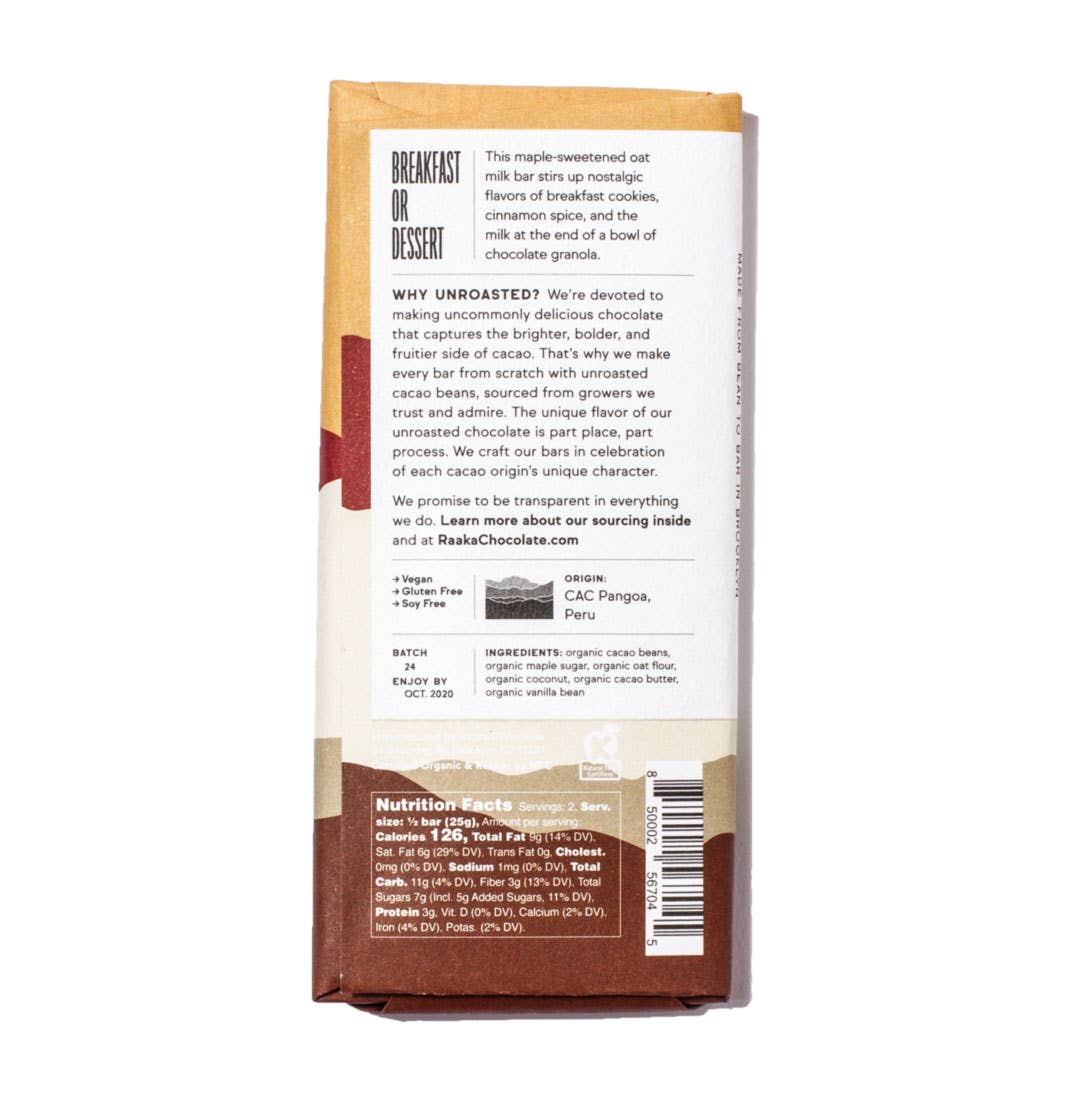 Raaka Chocolate - 58% Oat Milk Chocolate Bar