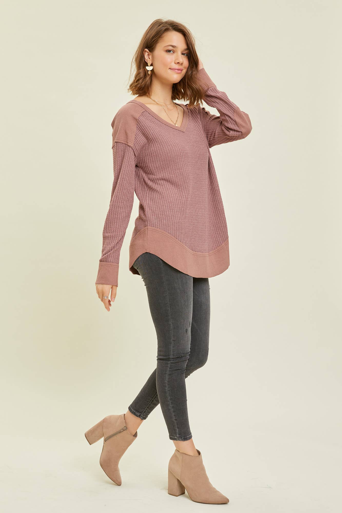 Heyson - PLUS / ET1293-AP THERMAL LAYERING V-NECK TOP: PLUM / 1XL