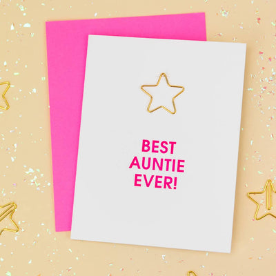 CARD  - Best Auntie Ever - Star Paper Clip Letterpress