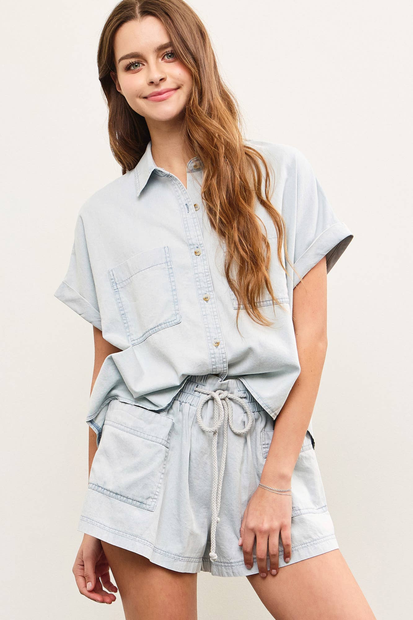 Linna Chambray Button Top