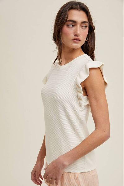 ADA RUFFLE SLEEVE WAFFLE KNIT TOP