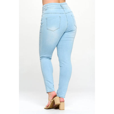 Blue Turtle - Stacked To The Max High Waist Plus Skinny Jeans Light Blue