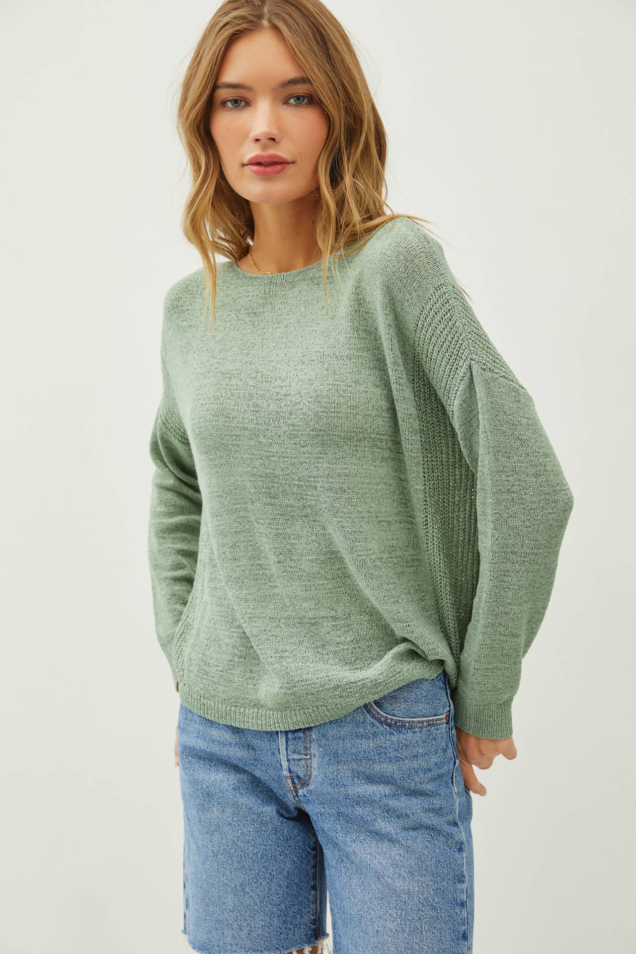 Be Cool - LIGHTWEIGHT DROP SHOULDER PULLOVER RIB KNIT: Camel / L