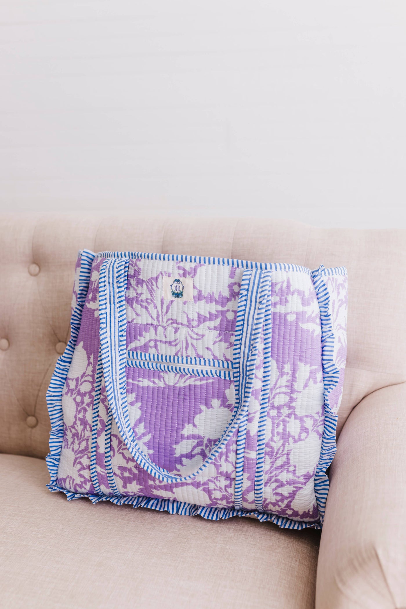 Lilac Blossoms Quilted Ruffle Tote Bag