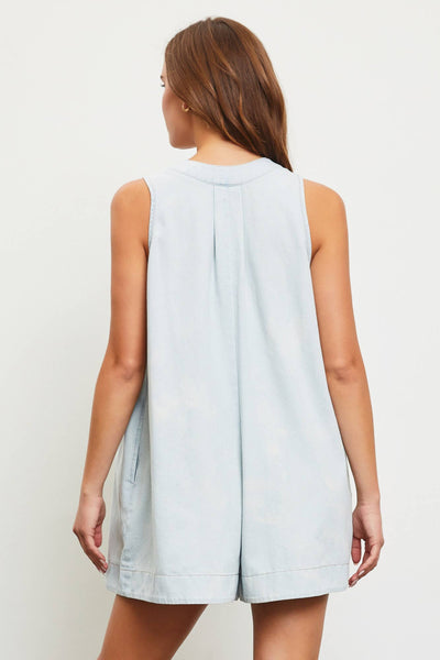 Daisy Romper - TIE WITH PLEATED DENIM ROMPER: S / ICY DENIM