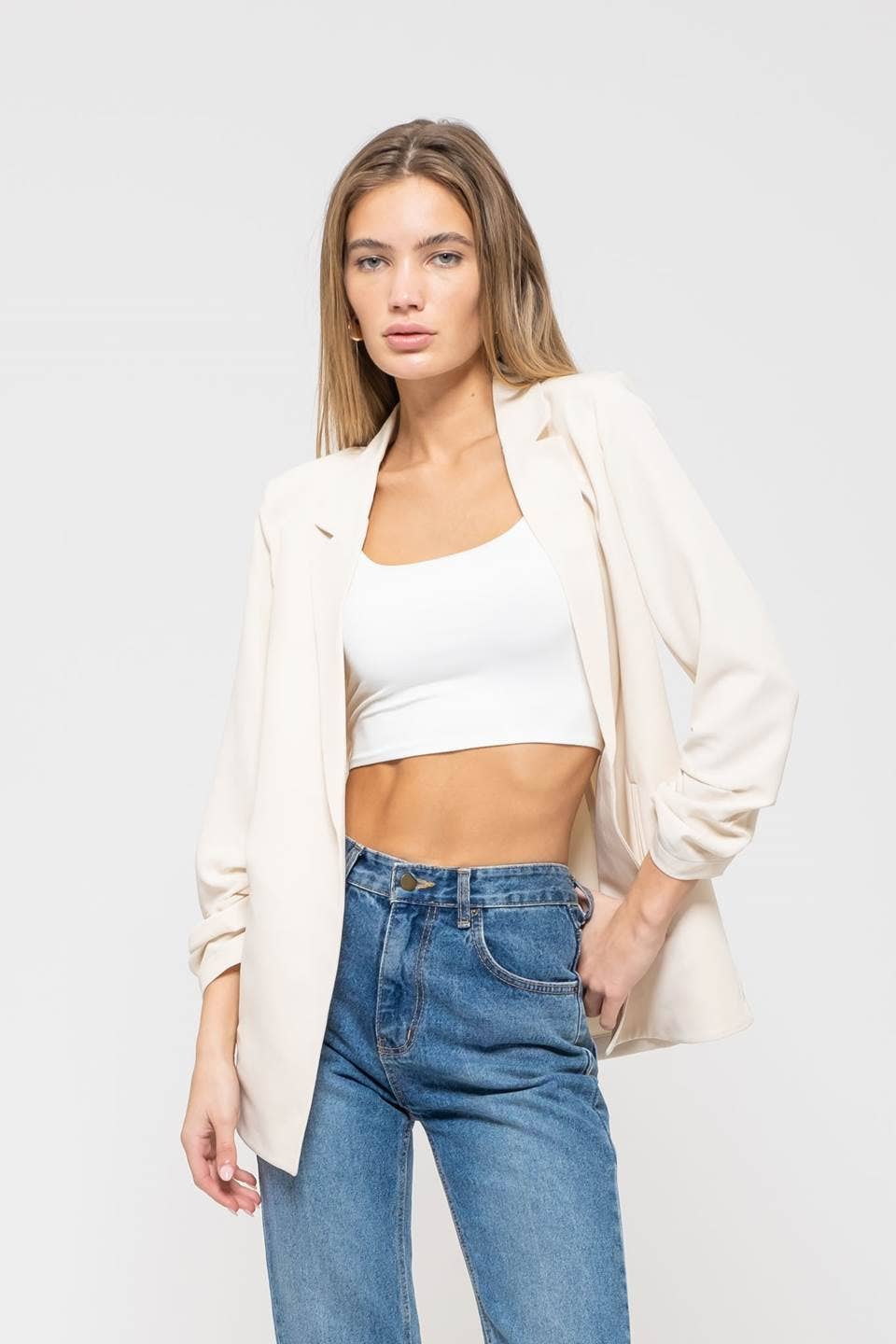 The Workshop Studio - 3/4 RUCHED SLEEVE BLAZER
