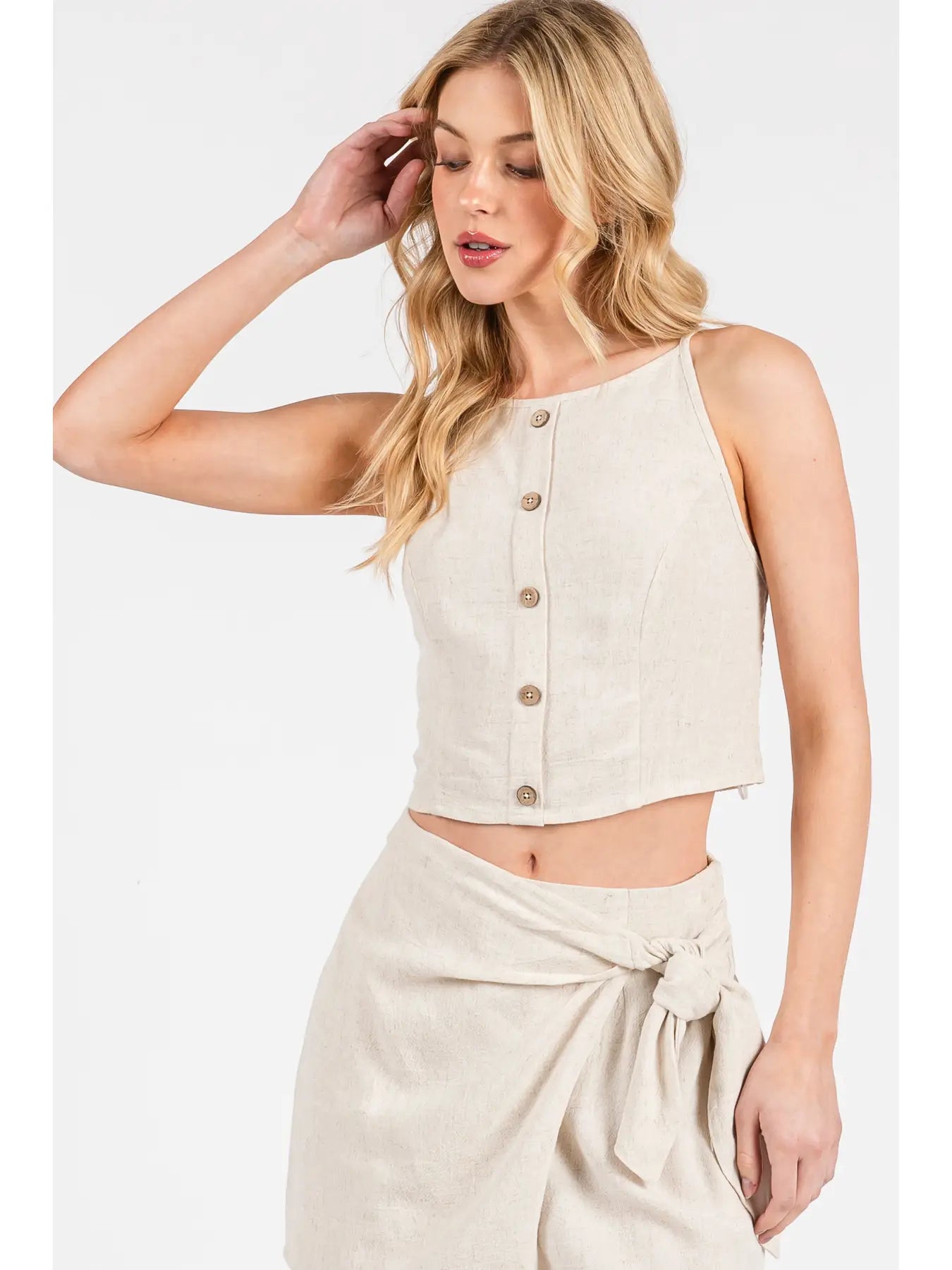 Vivian High Neck Back Smocked Cami Top