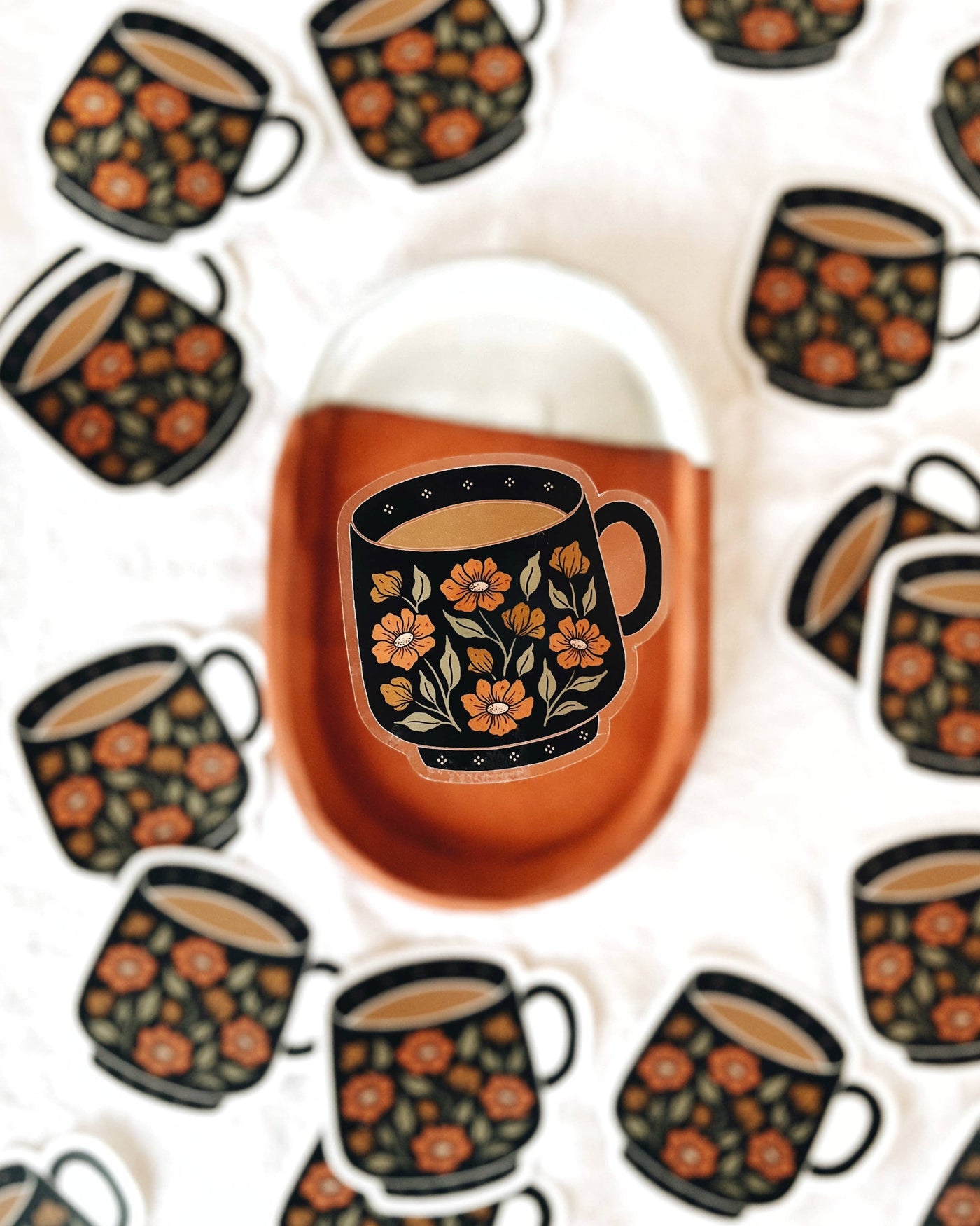 Flora West Design - Tea Cup / Coffee Mug Floral Vinyl Sticker Clear Background