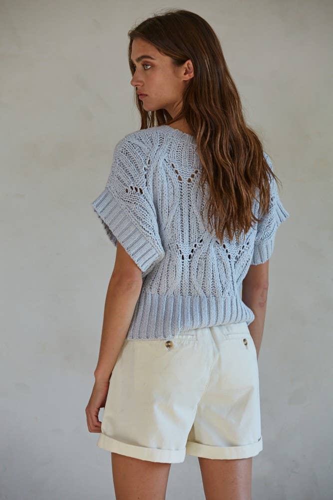 Lily Knit Short Sleeve Sweater : Dusty Sage / Large