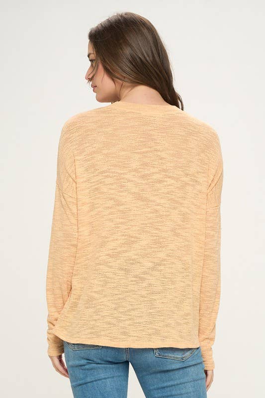 Cherish Apparel - Slub Knit Basic Top: M / Peach